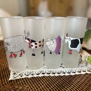 Set of 4 Darington Holiday Farm Animals Frosted Highball Glasses